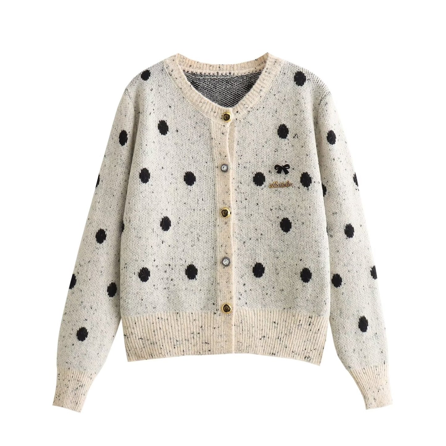 Fashionable Polka Dot Knitted Cardigan Sweater for Women    