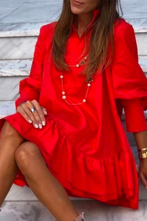 Margovil V Neck Lantern Sleeve Ruffle Layered Dress