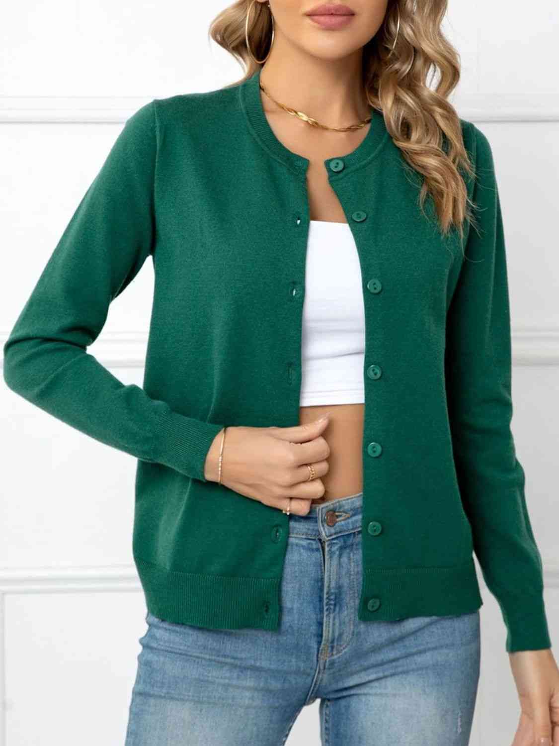 Button Down Round Neck Cardigan - Deals DejaVu