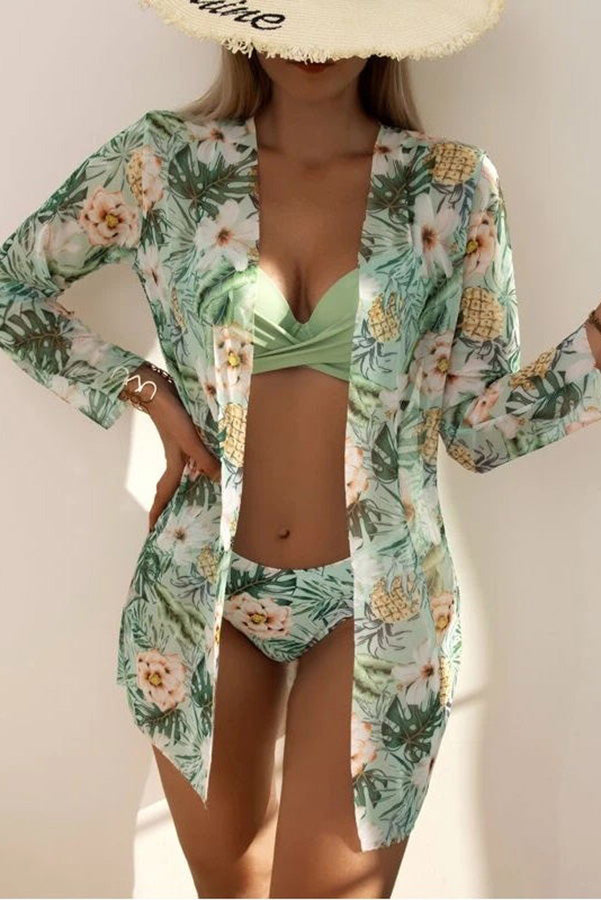 Belle® | Tropical Print Wrap Bügel-Bikini mit Cover Up