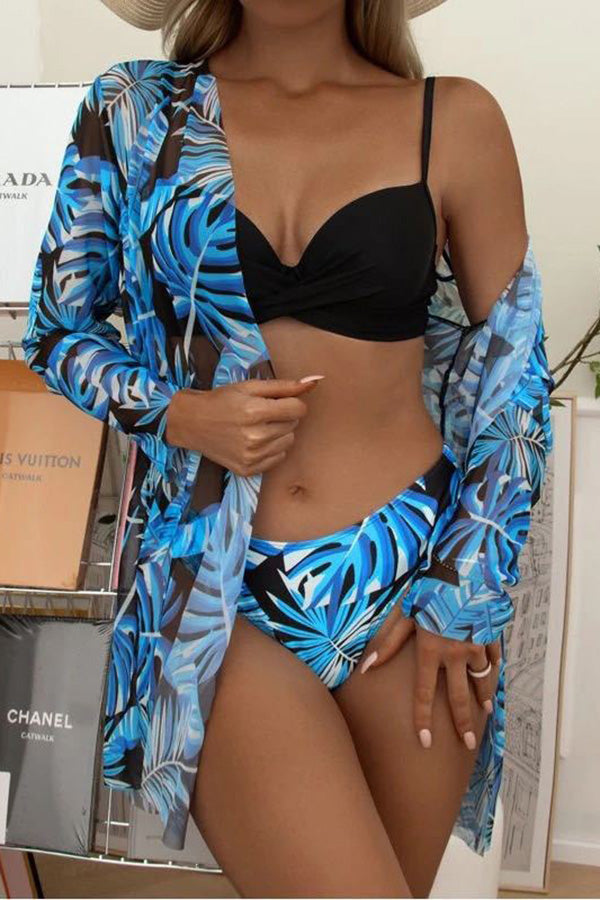 Belle® | Tropical Print Wrap Bügel-Bikini mit Cover Up