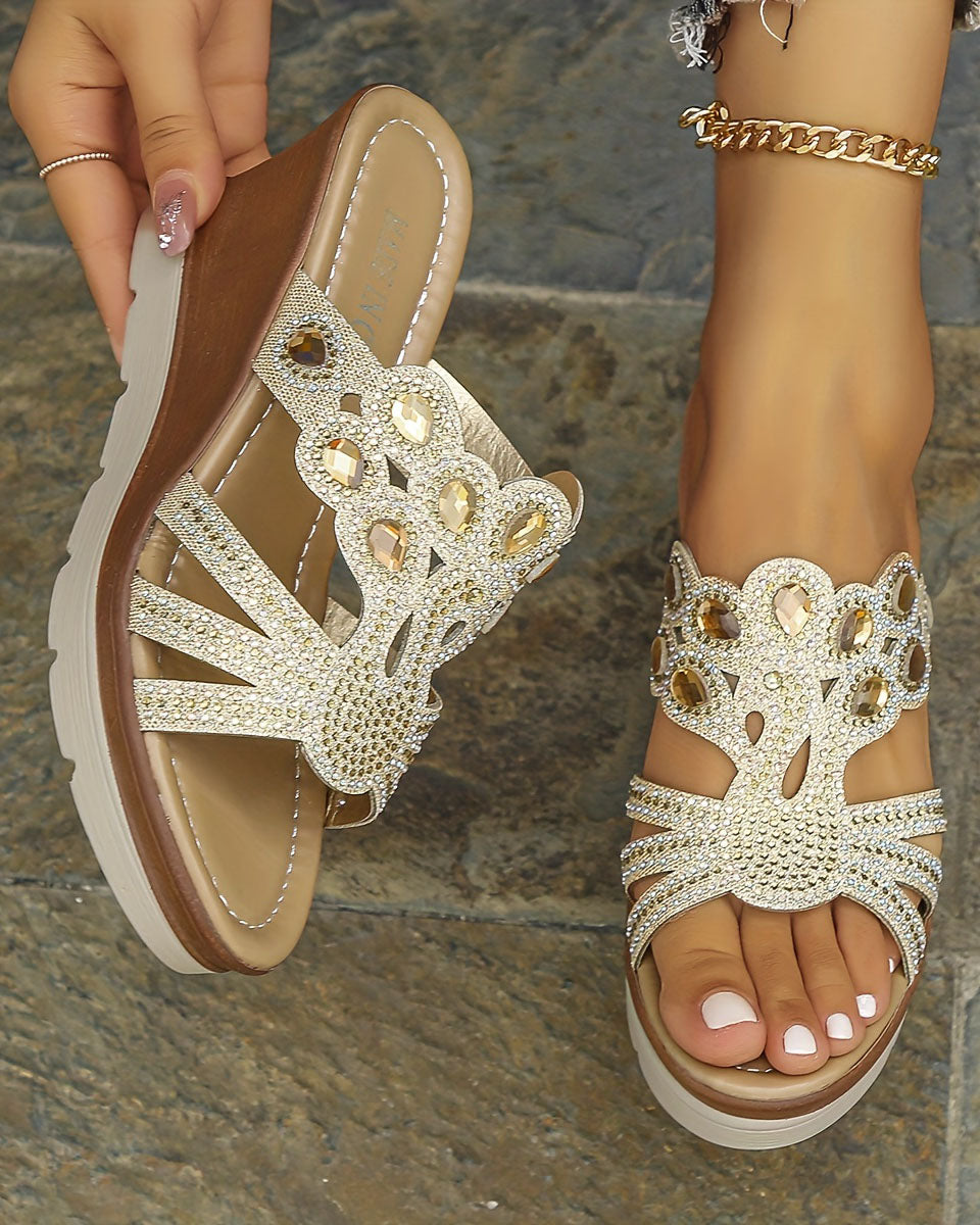 Morgan® | Strass Dekor Ausschnitt Design Plattform Keil Sandalen