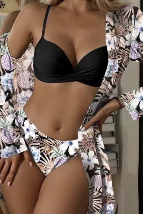 Belle® | Tropical Print Wrap Bügel-Bikini mit Cover Up