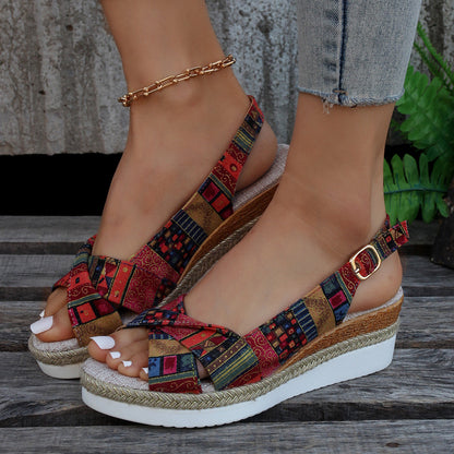 Adelaide® | Bedruckte Espadrilles mit offenem Zeh und Slingback-Keil