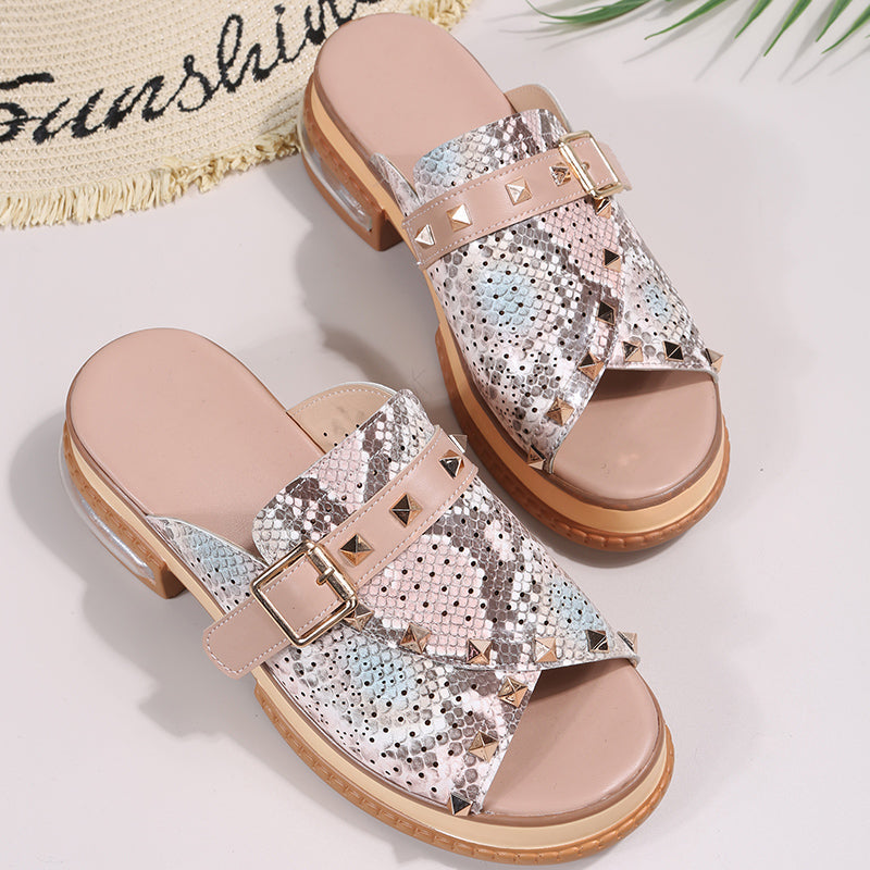 Noa® | Nieten PU Keile Bling Pantoffeln