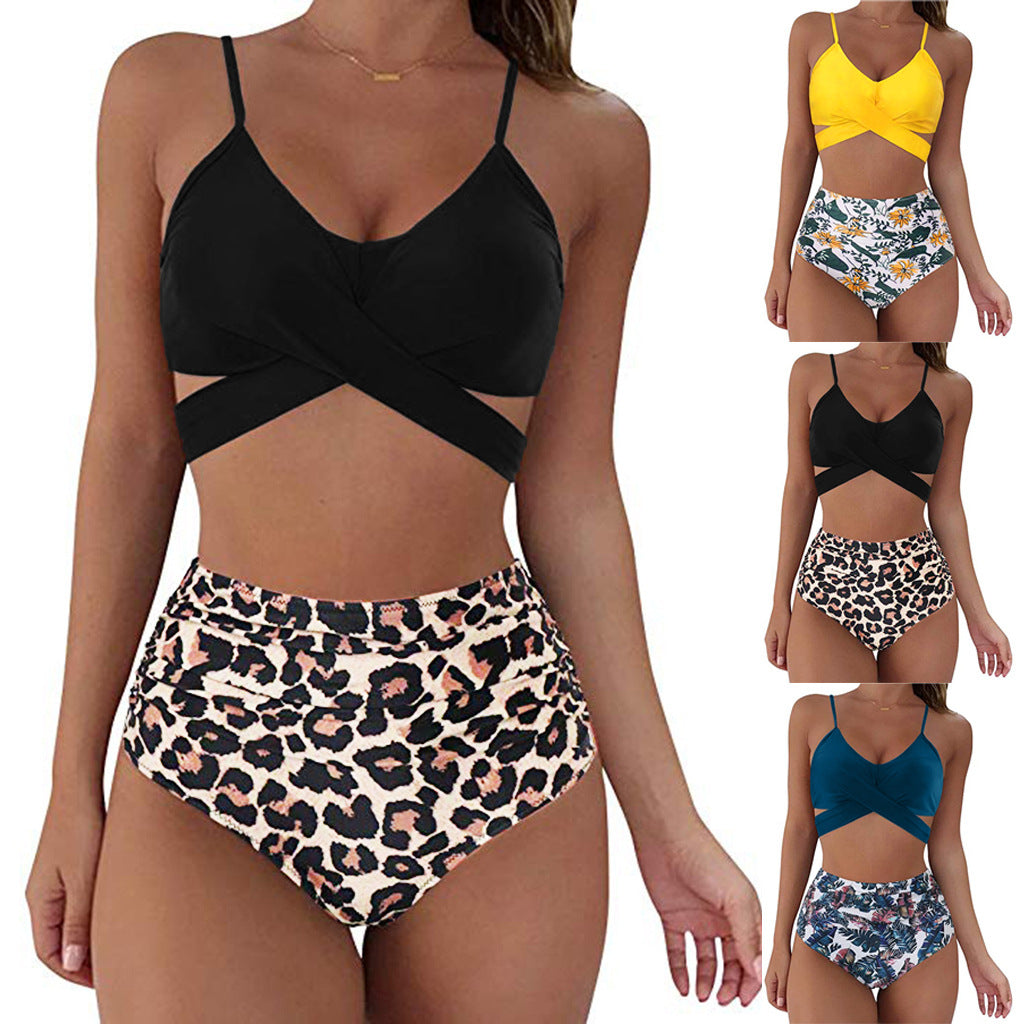 Women Sexy Soild Print Bikini Set Push Up Bathing Swimwear