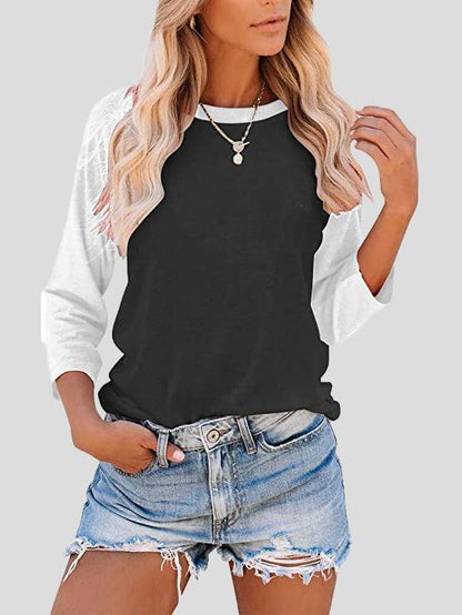 Casual Colorblock 3/4 Sleeves T-shirt - T-shirts - INS | Online Fashion Free Shipping Clothing, Dresses, Tops, Shoes - 10-20 - 15/07/2021 - color-black