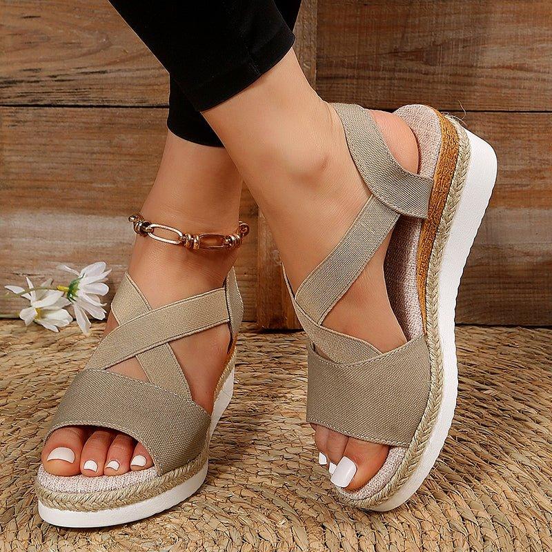 Wedge Sandals For Women Cross-strap Platform Gladiator Hemp Heel Shoes Summer | MODE BY OH