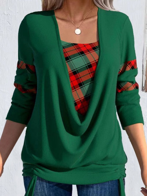 Women’s Christmas Long Sleeve Top with Drop Collar in 2 Colors S-5XL - Wazzi's Wear