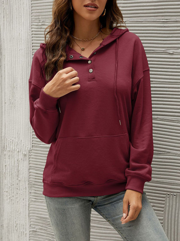 Women’s Solid Long Sleeve Top with Drawstring Hood and Kangaroo Pocket in 6 Colors S-XXL - Wazzi's Wear