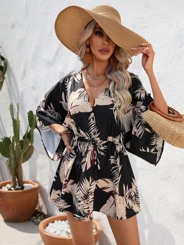 Audrey® | Dolman-Ärmel V-Ausschnitt Tropical Beach Cover-Up