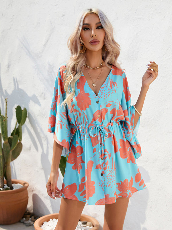 Audrey® | Dolman-Ärmel V-Ausschnitt Tropical Beach Cover-Up