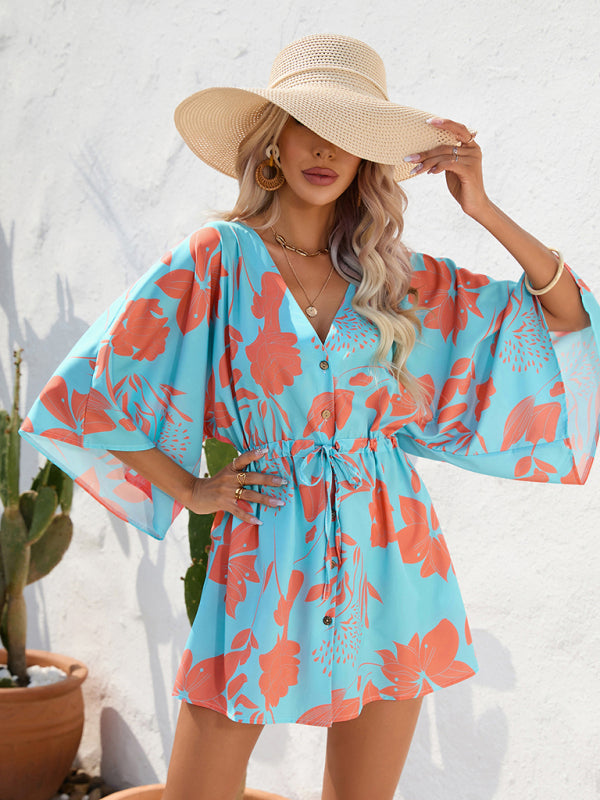 Audrey® | Dolman-Ärmel V-Ausschnitt Tropical Beach Cover-Up