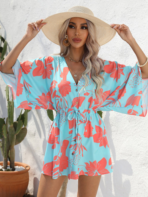 Audrey® | Dolman-Ärmel V-Ausschnitt Tropical Beach Cover-Up