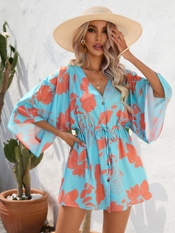 Audrey® | Dolman-Ärmel V-Ausschnitt Tropical Beach Cover-Up