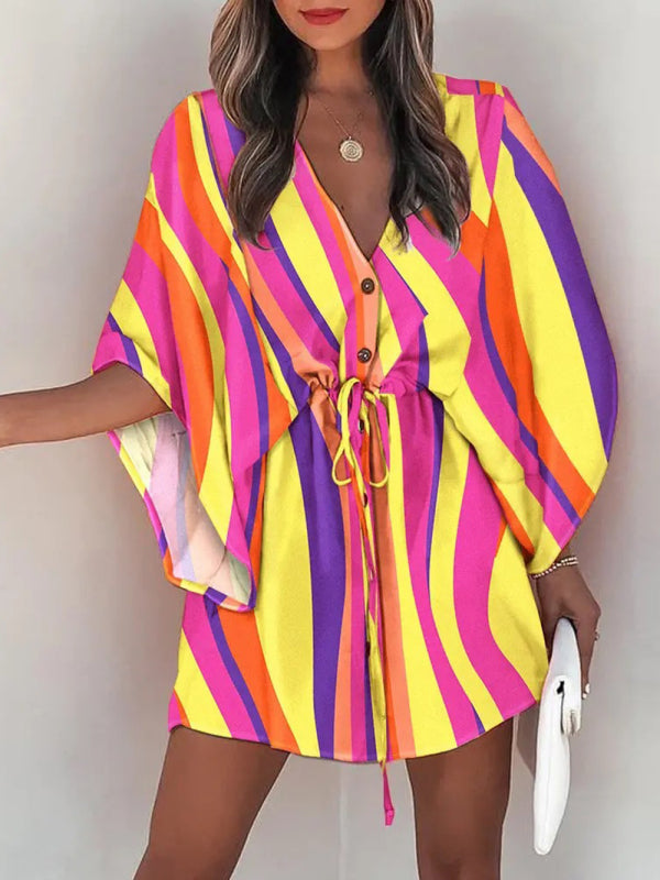 Women's Dolman Sleeve V-neck Tropical Beach Cover-Up in 8 Patterns S-1XL - Wazzi's Wear