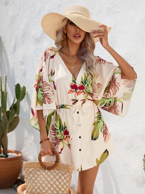 Audrey® | Dolman-Ärmel V-Ausschnitt Tropical Beach Cover-Up