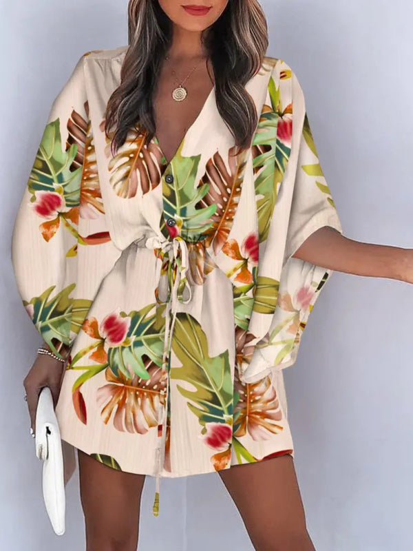 Audrey® | Dolman-Ärmel V-Ausschnitt Tropical Beach Cover-Up