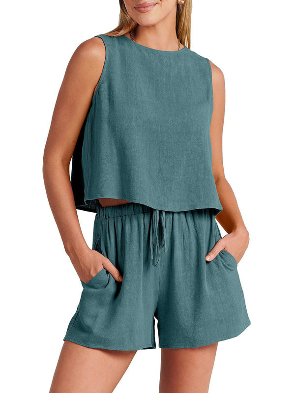 Farrah® | Cropped Sleeveless Top und passende Shorts mit Seitentaschen