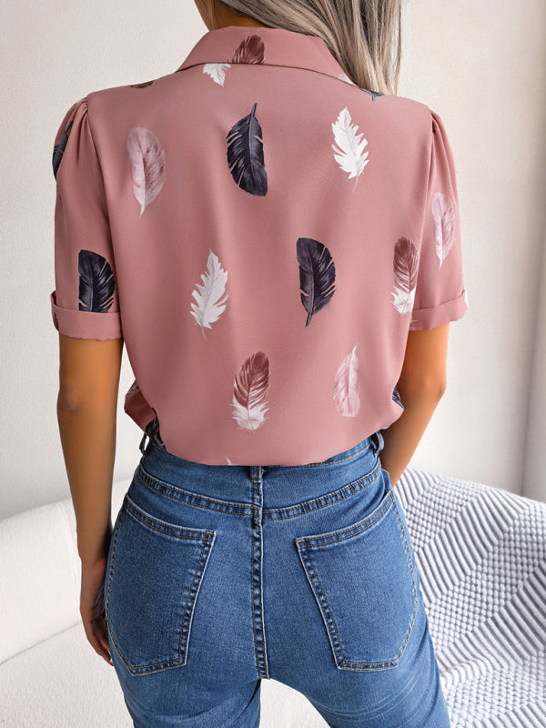 Abigail® | Women's Feather Print Kurzarm-Top