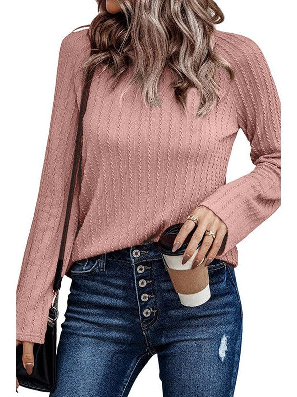 Slim Fit Long-Sleeve Knit Top for Women in Solid Color