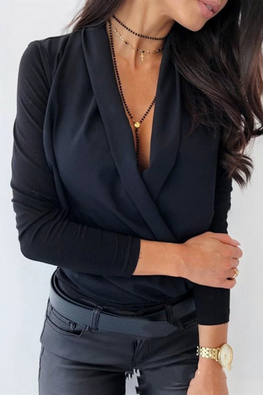 V Neck Office Long Sleeve Blouse - Pavacat