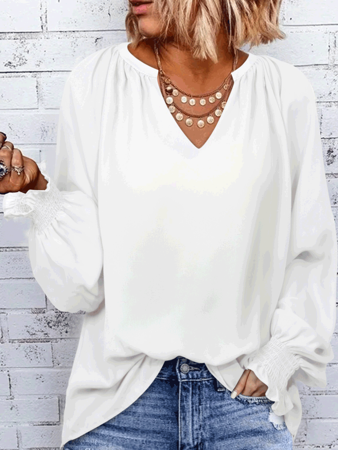 Women's Blouses Solid Simple V-Neck Long Sleeve Blouse - Blouses - Instastyled | Online Fashion Free Shipping Clothing, Dresses, Tops, Shoes - 13/09/2022 - 20-30 - BLO2209131866