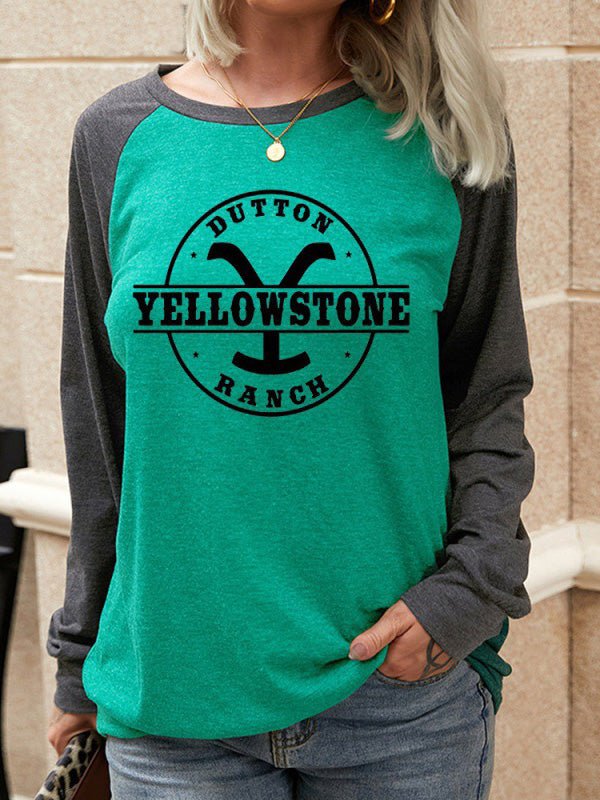 Women's T-Shirts YELLOWSTONE Printed Crew Neck Long Sleeve T-Shirt - T-Shirts - Instastyled | Online Fashion Free Shipping Clothing, Dresses, Tops, Shoes - 20-30 - 28/02/2022 - color-blue